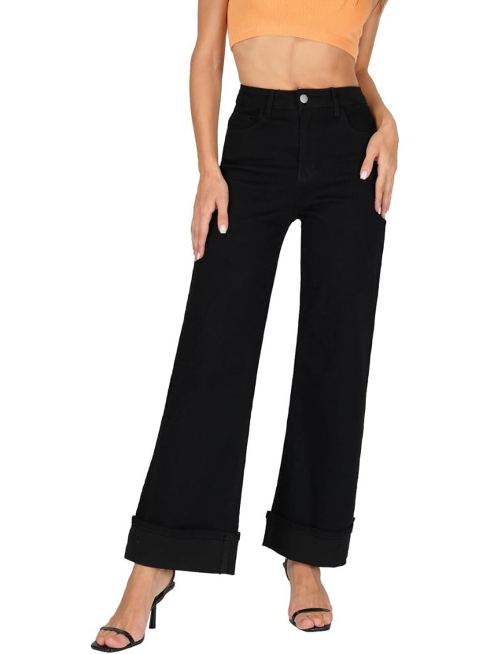 Wide Leg Stretchy High‑Waisted Baggy Jeans – Black – Size 14/16 –‎ NWT